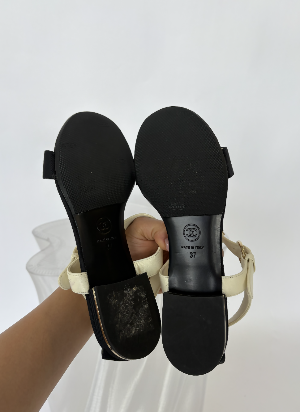 Chanel T-Bar Sandals with Pearl CC