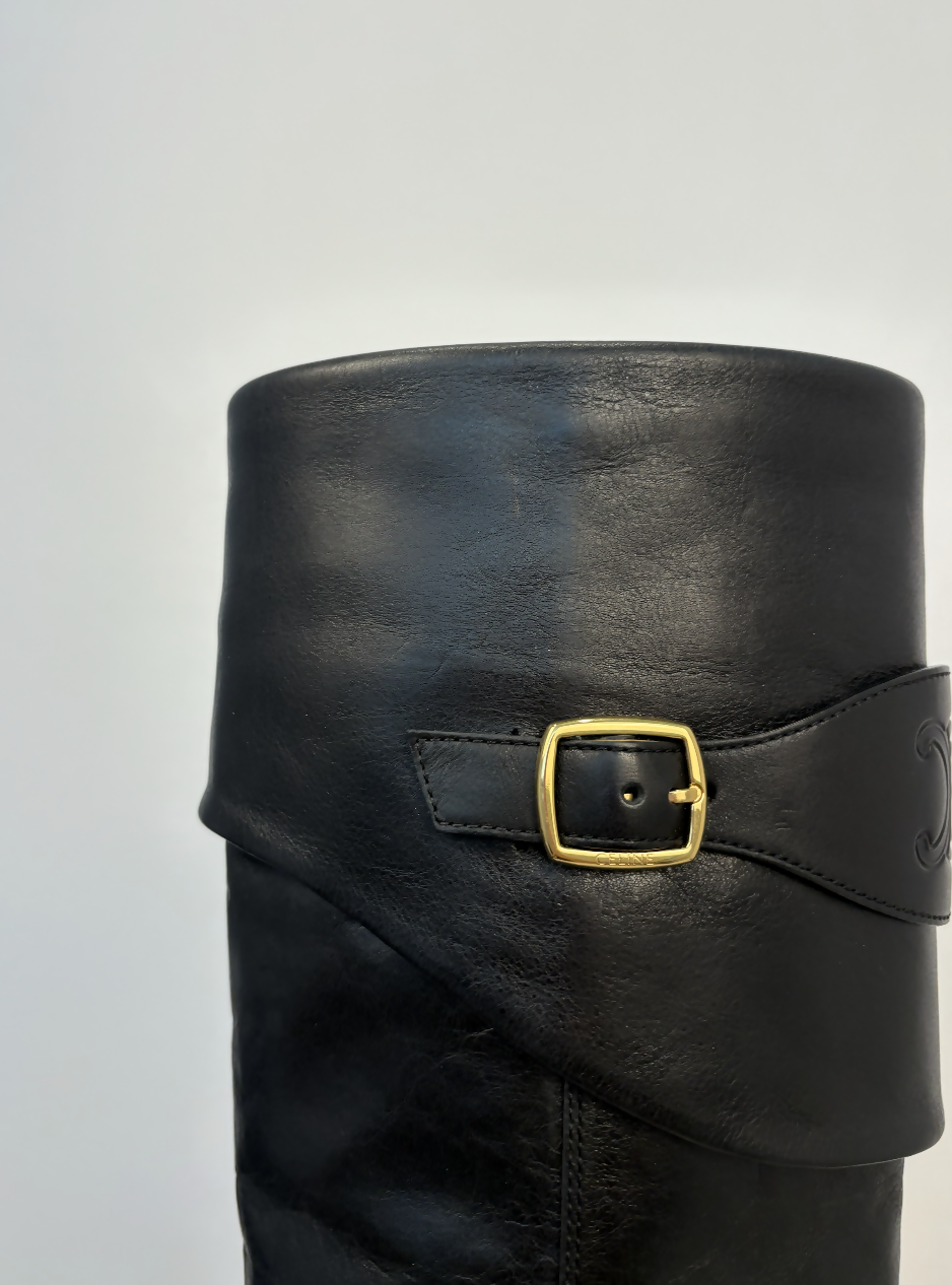 Celine Wiltern Riding Boots in Black Calfskin Leather