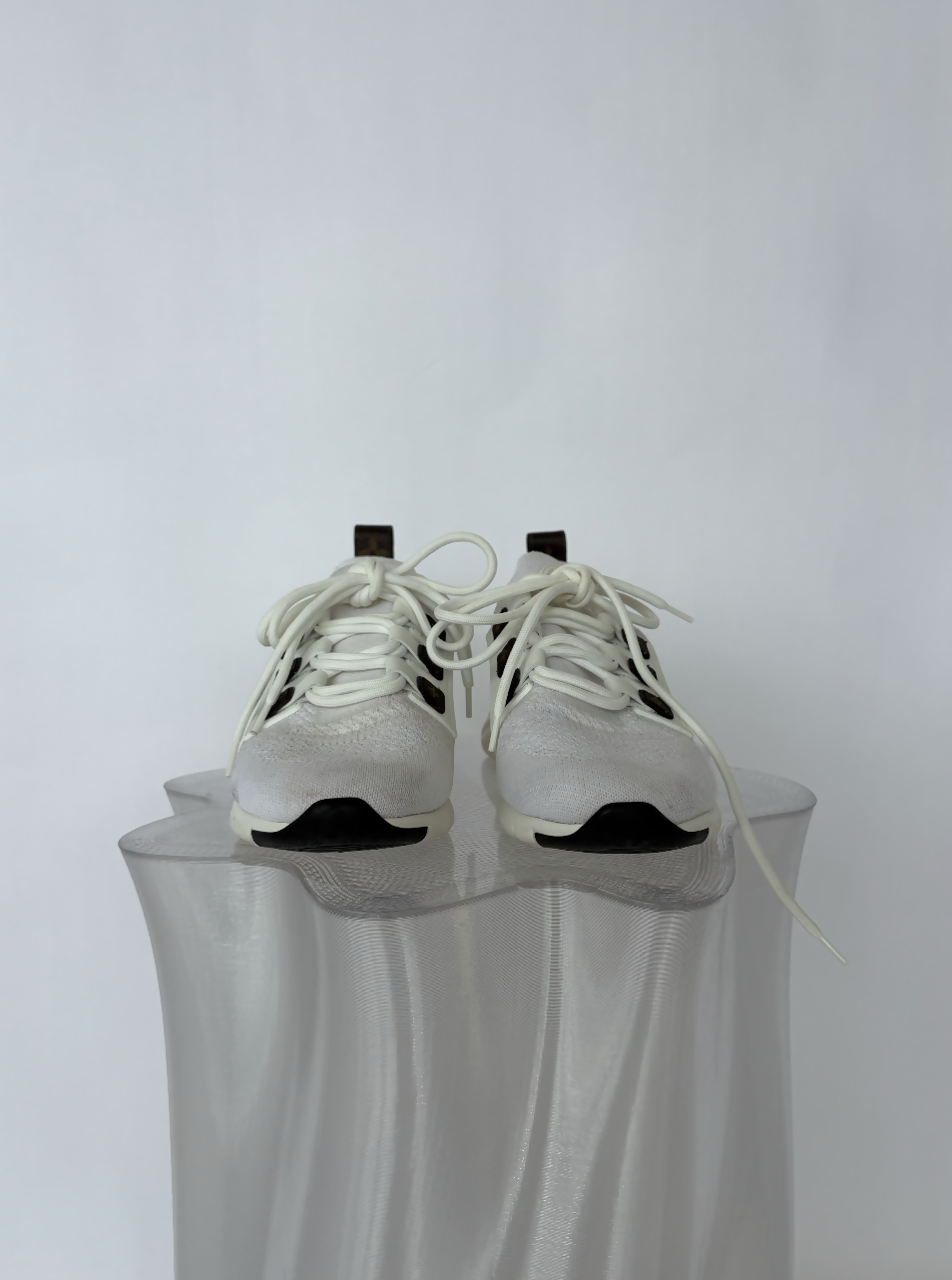 Louis Vuitton “Aftergame” Lace-Up Sneakers in White Knit Fabric & Leather