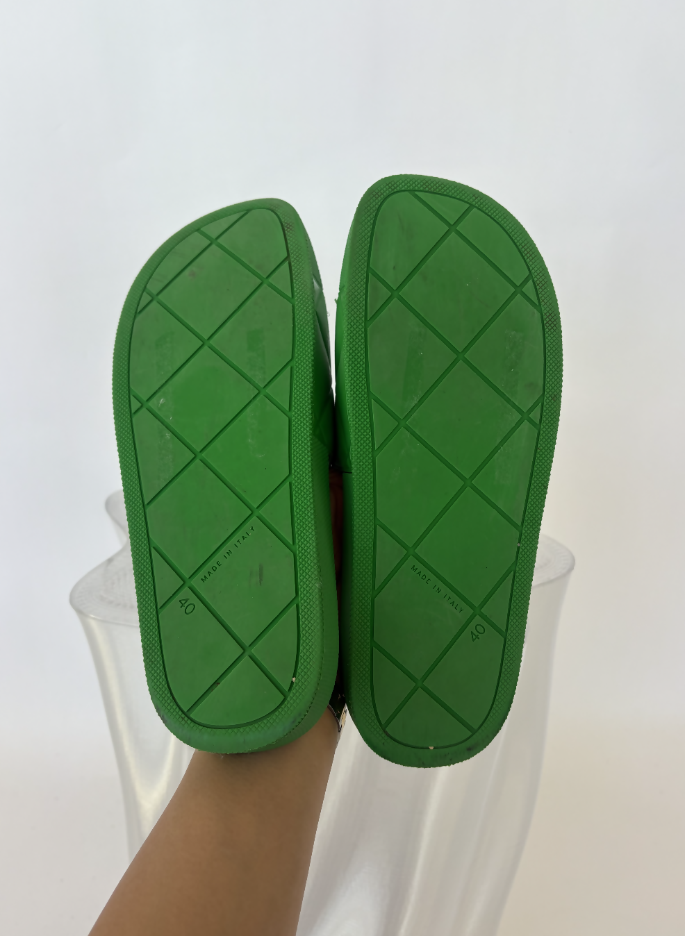 Bottega Veneta Green Rubber Pool Slides