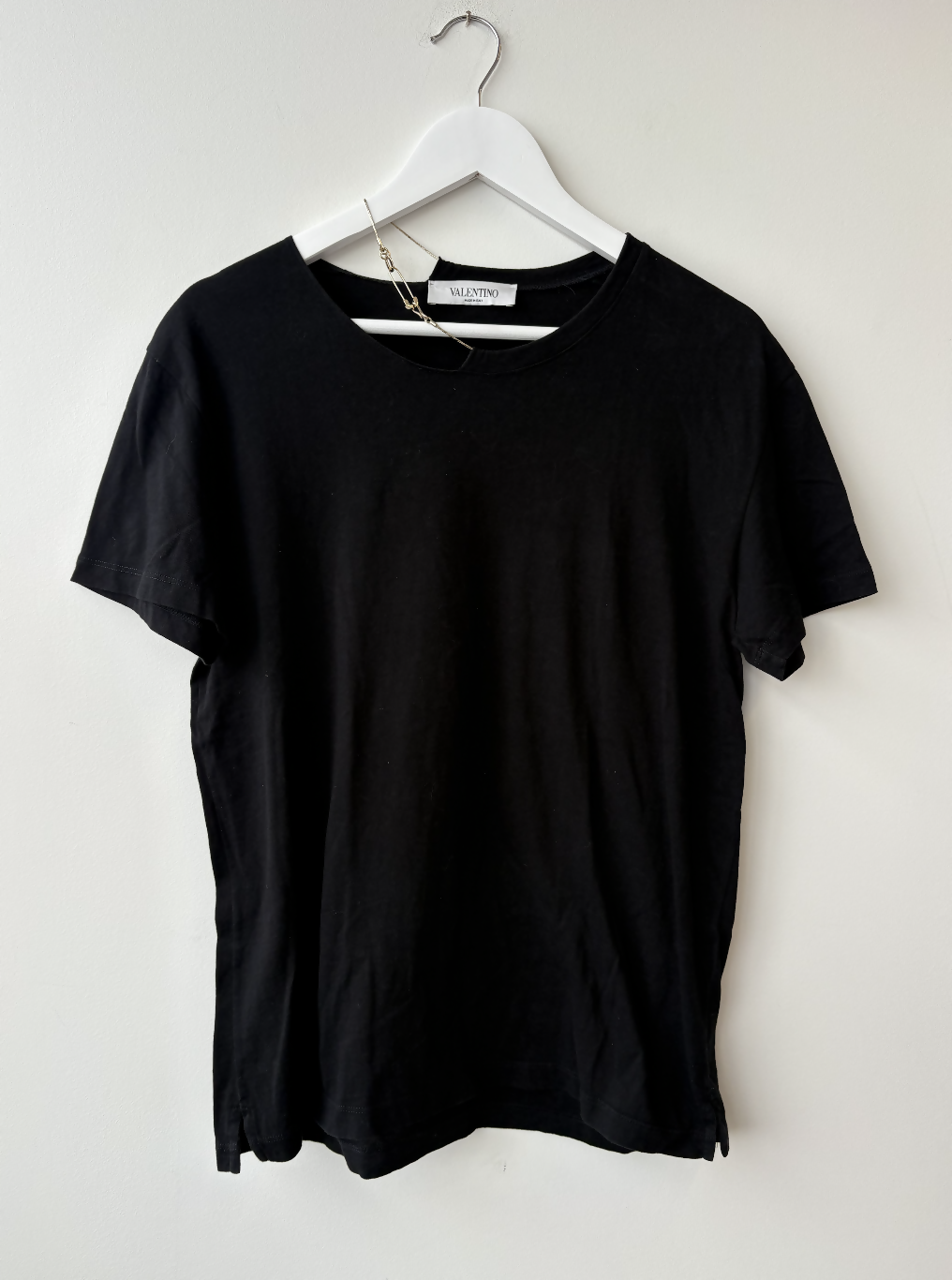 Valentino Black Tee with Safety Pin Chain