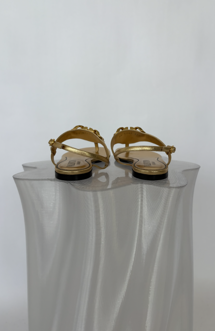 Valentino VLogo Chain Metallic Nappa Flat Thong Sandals
