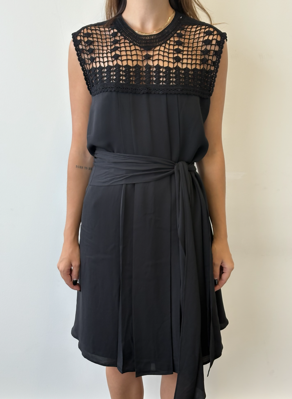 Miu Miu Black Dress with Crochet Feature and Belt