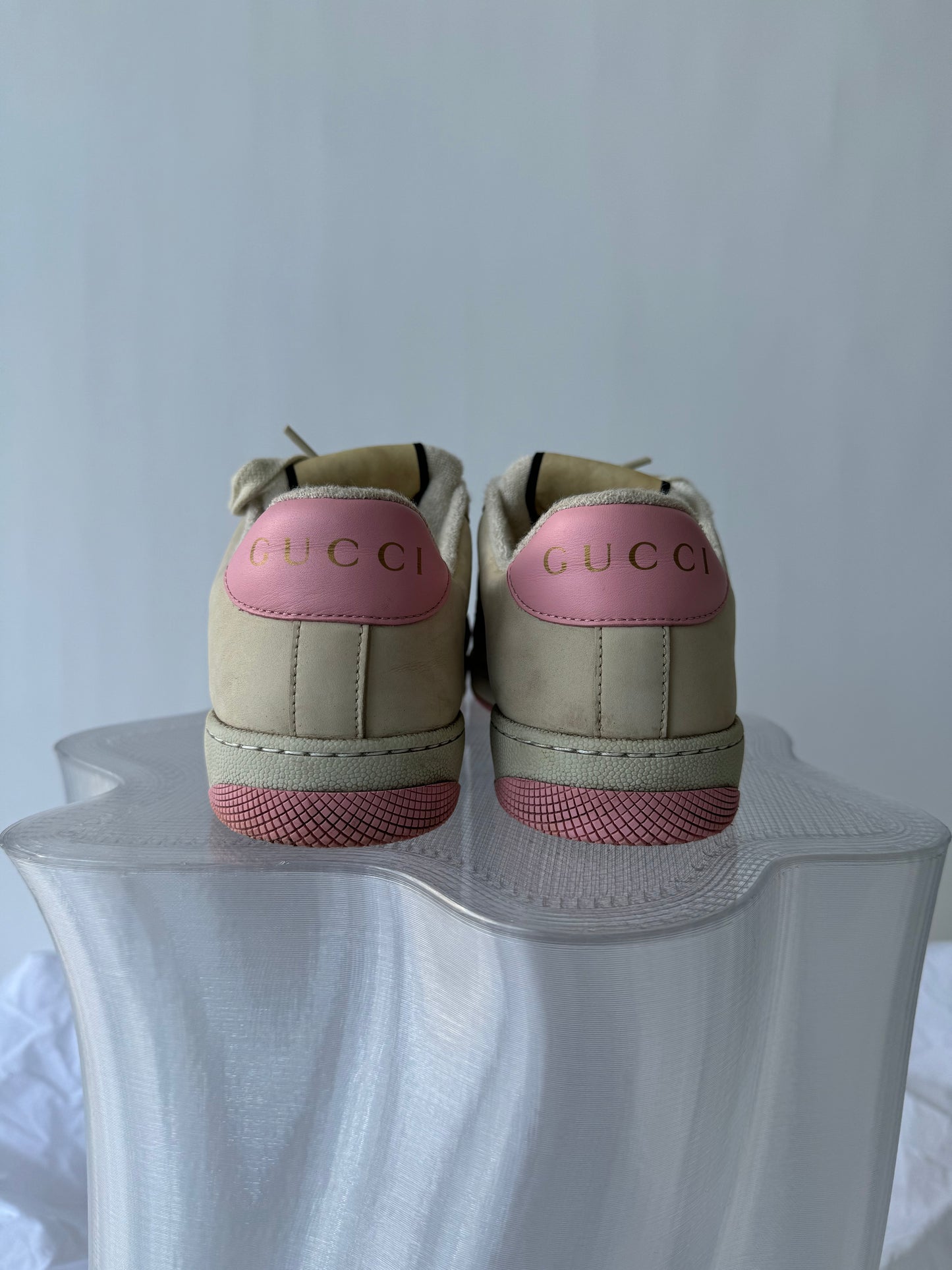 Gucci Women's Screener Off White And Pink Sneakers