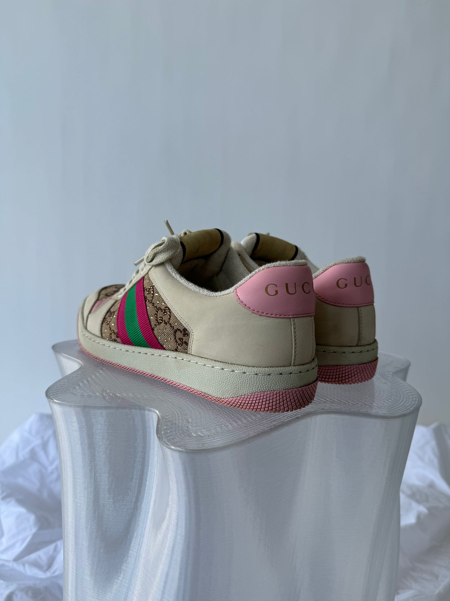 Gucci Women's Screener Off White And Pink Sneakers