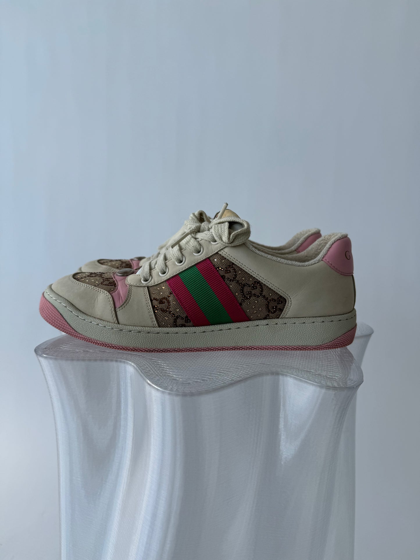 Gucci Women's Screener Off White And Pink Sneakers