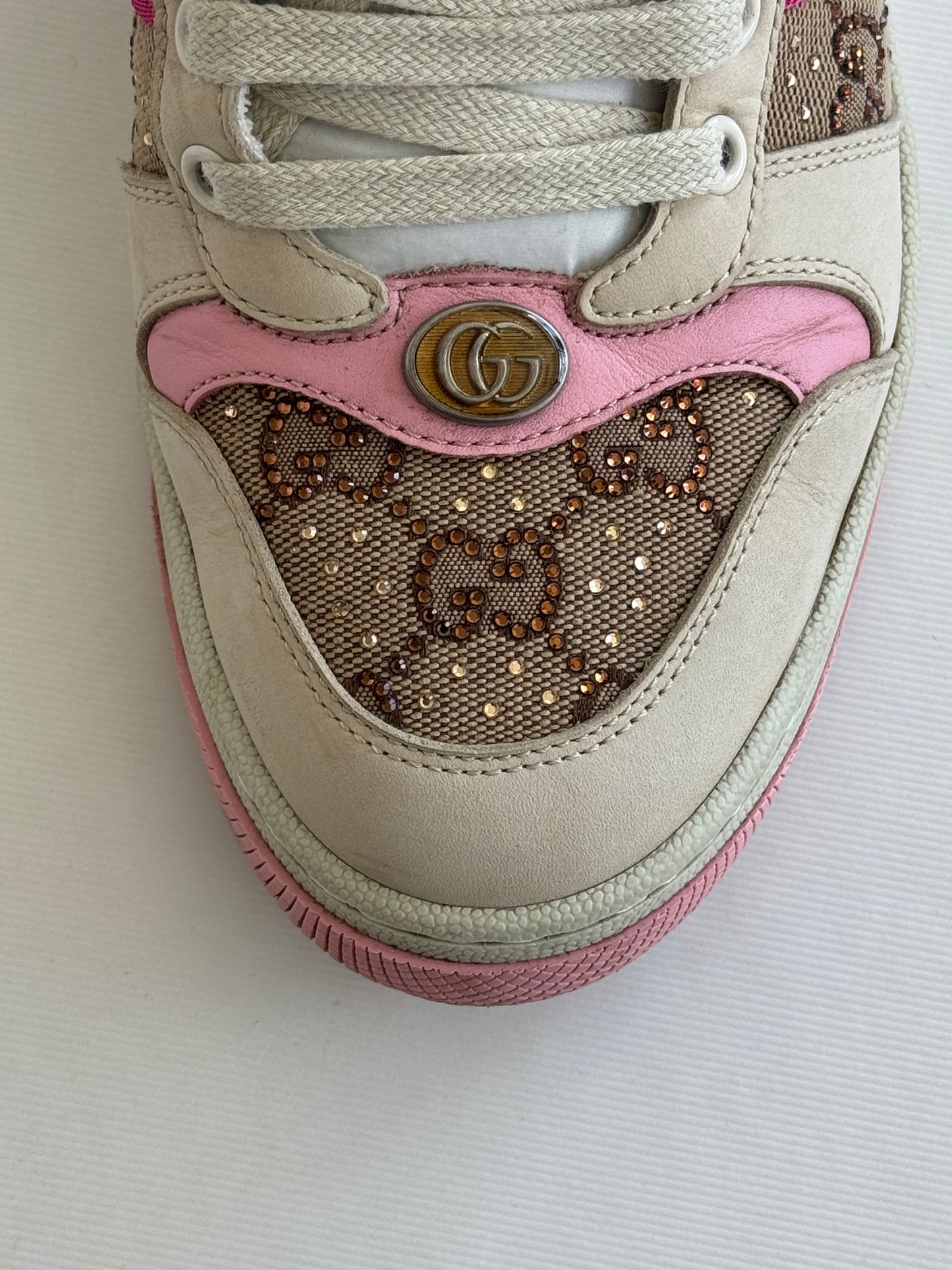 Gucci Women's Screener Off White And Pink Sneakers