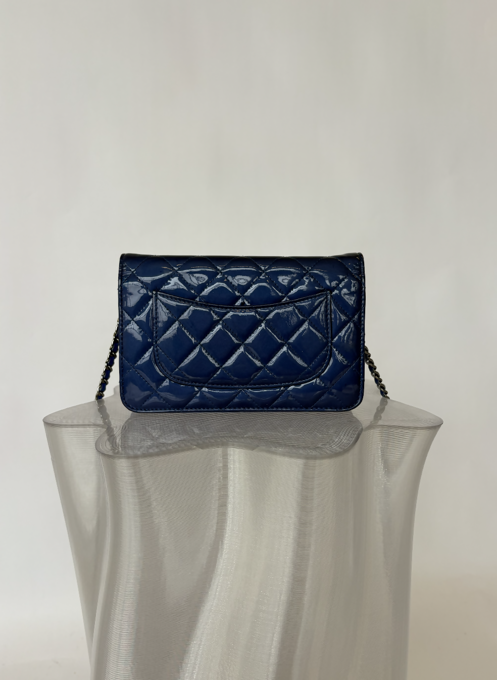 Chanel Blue Quilted Patent Leather WOC Clutch Bag