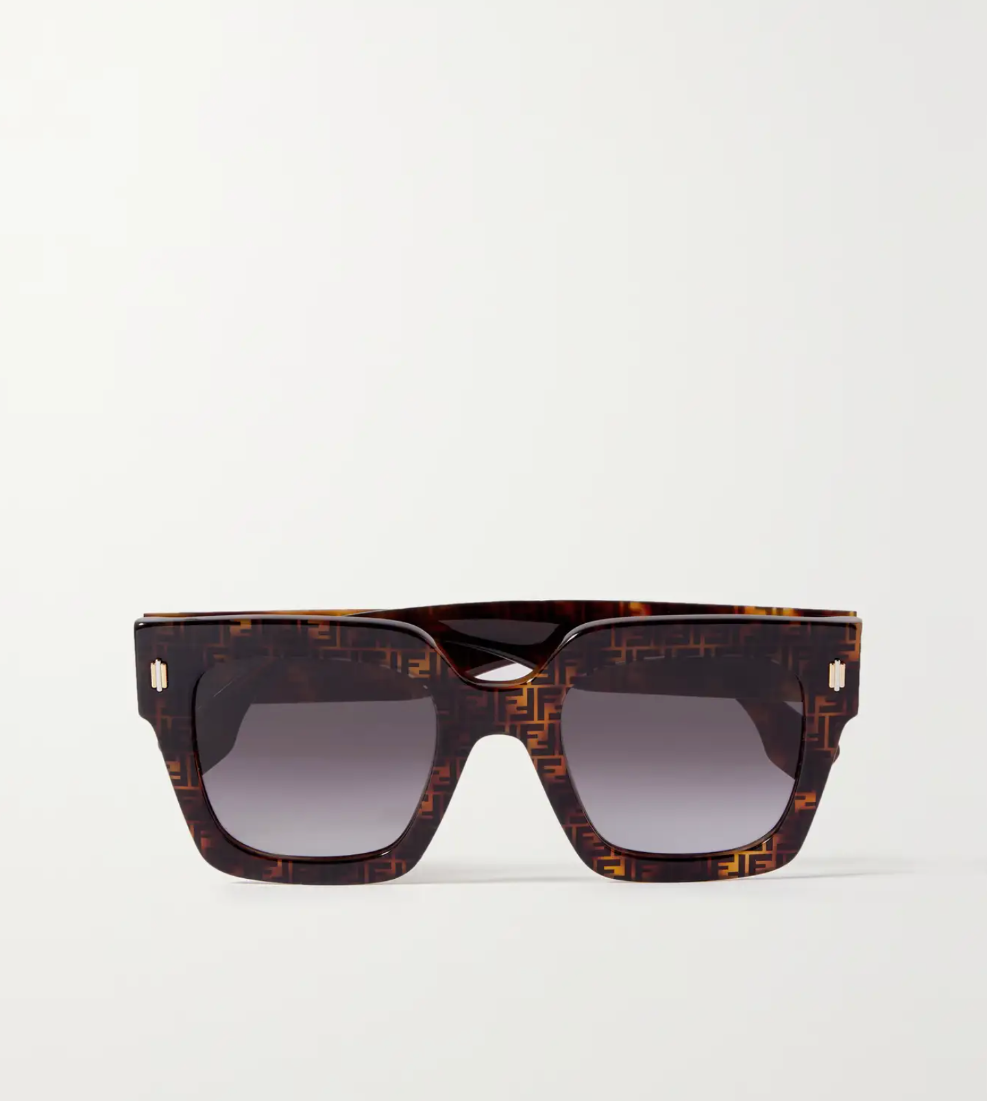 A pair of pre-owned Fendi Roma Sunglasses by EXCHANGE STORE, featuring a square shape with thick tortoiseshell frames, subtle pattern, and dark gradient lenses, displayed against a plain white background.