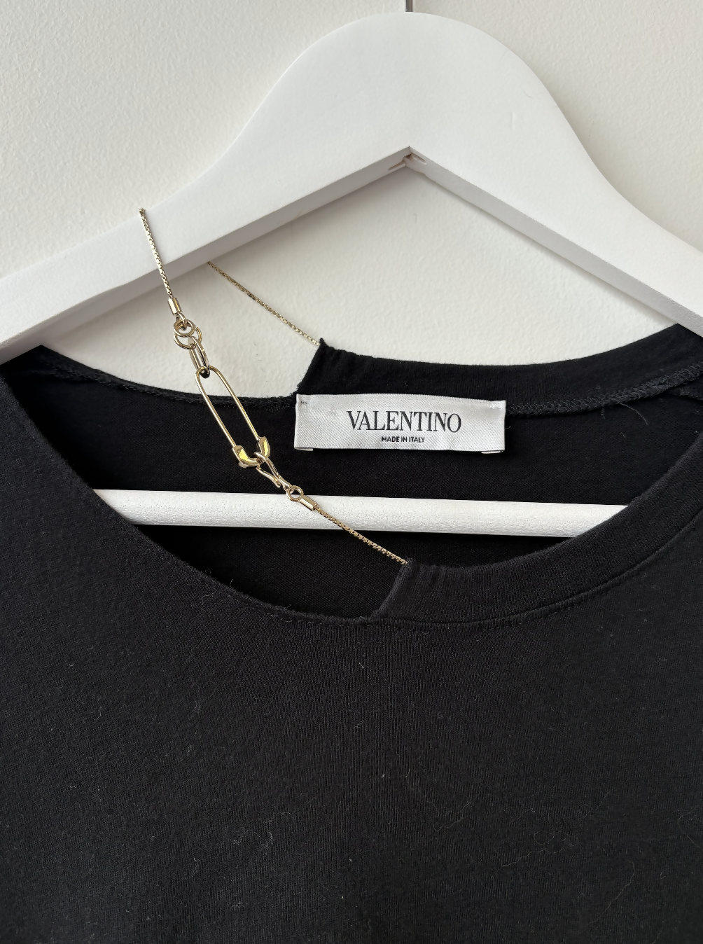 Valentino Black Tee with Safety Pin Chain