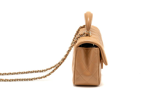 Chanel Top Handle Mini Rectangular Flap Bag Lambskin Caramel LGHW (microchip)