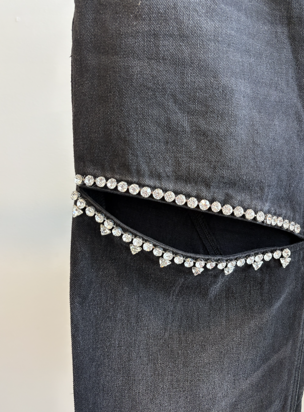 Area Crystal Slit Jeans in Black Denim