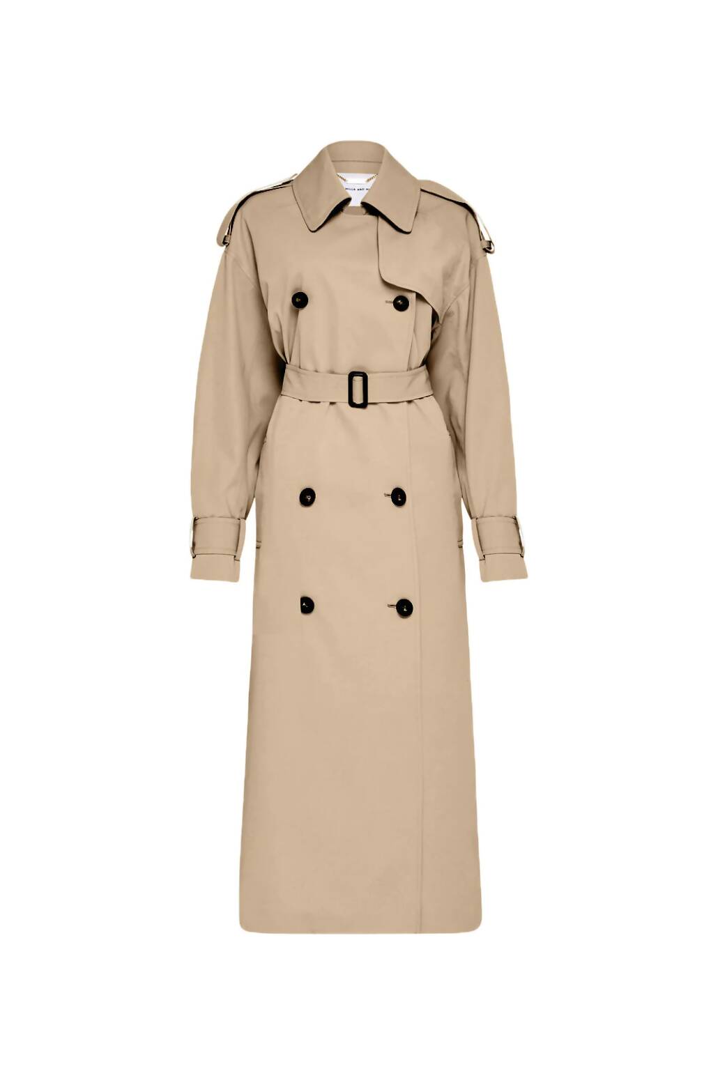 Evans Trench Coat by Camilla & Marc from EXCHANGE in beige, size XS. Worn once and in great condition. Features belted waist, double-breasted black buttons, shoulder epaulets, classic collar, and buttoned cuffs.