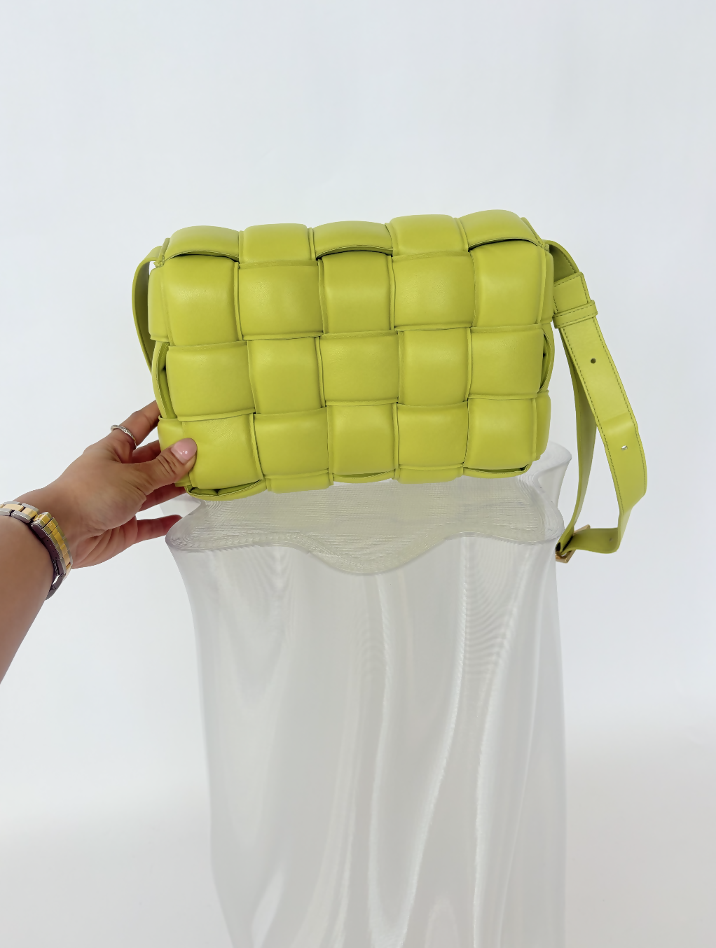 Bottega Veneta Nappa Maxi Intreccio Padded Cassette Crossbody Bag in Kiwi