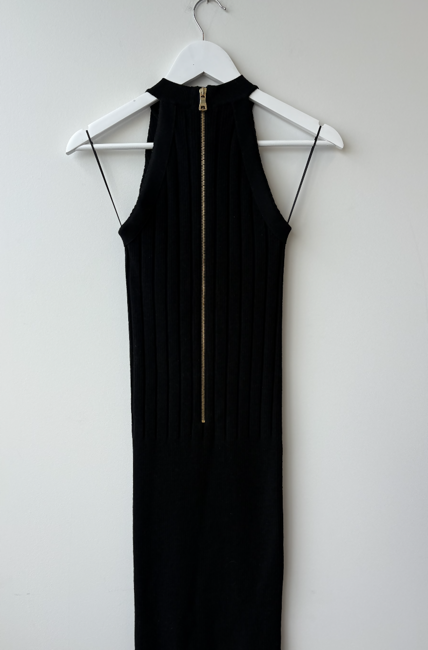 Balmain Gold Button Sleeveless Knit Dress