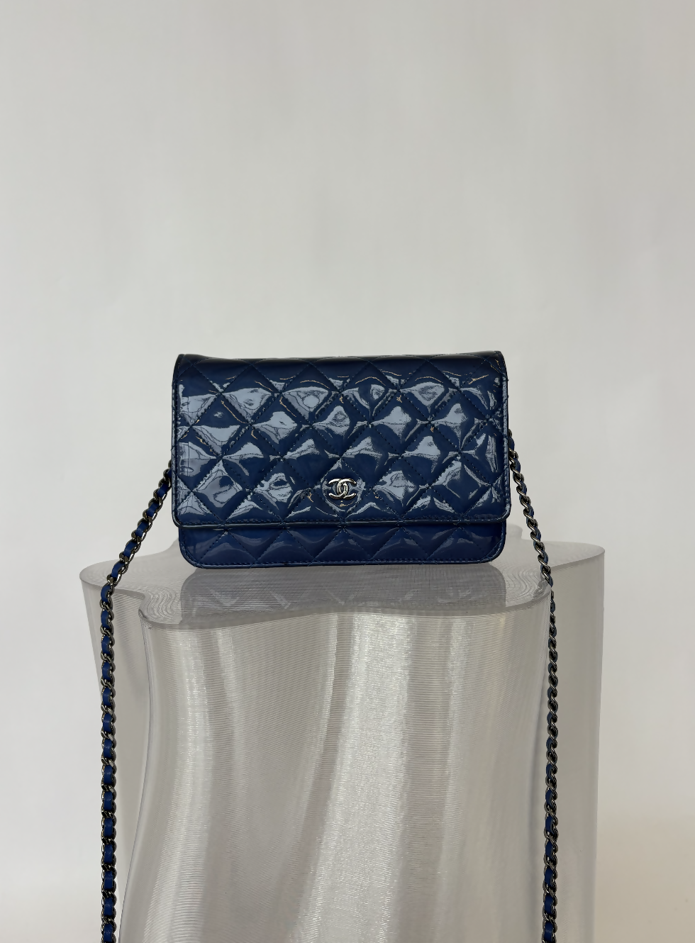 Chanel Blue Quilted Patent Leather WOC Clutch Bag