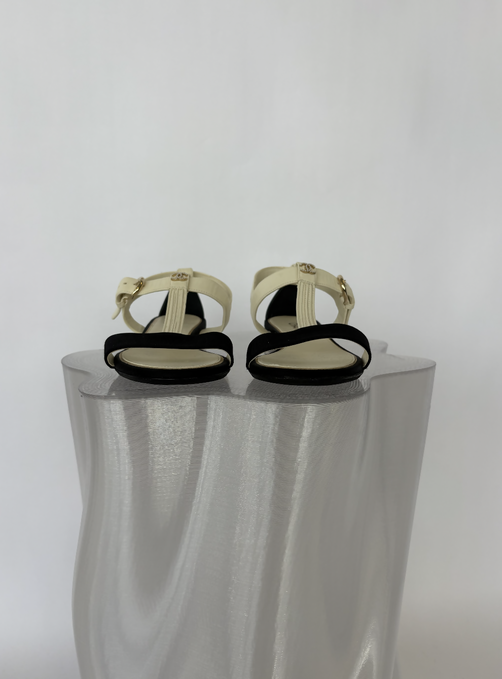 Chanel T-Bar Sandals with Pearl CC