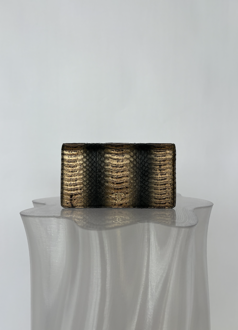 Chanel Black/Bronze Snakeskin CC Yen Wallet - FULL SET