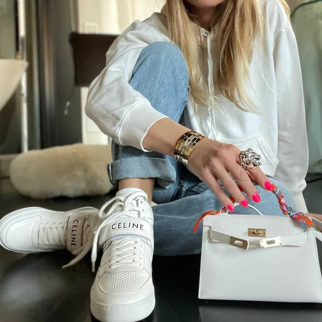 Celine-white-sneakers-and-white-kelly-bag