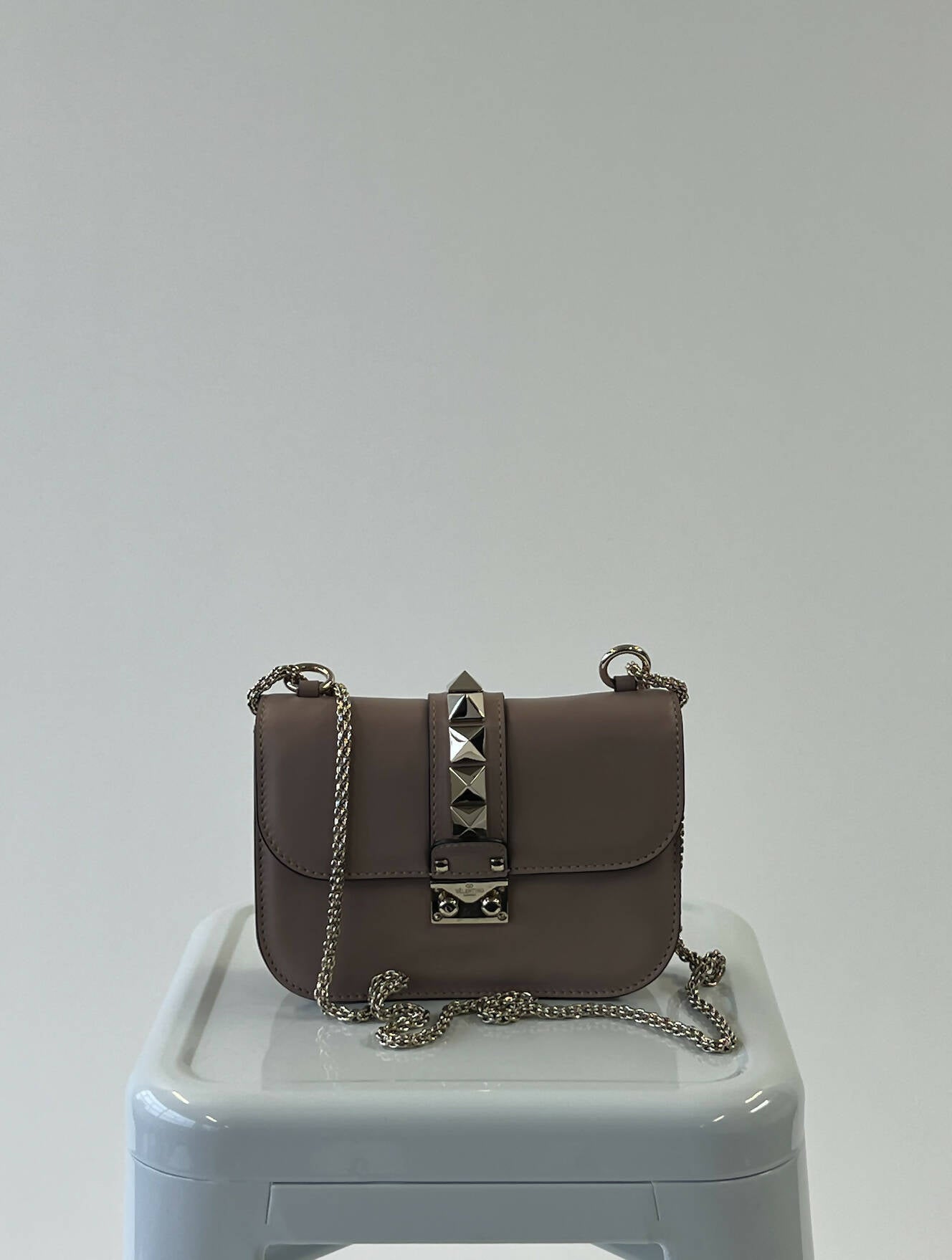 Valentino Garavani Small Glam Lock Pink Leather Crossbody Bag
