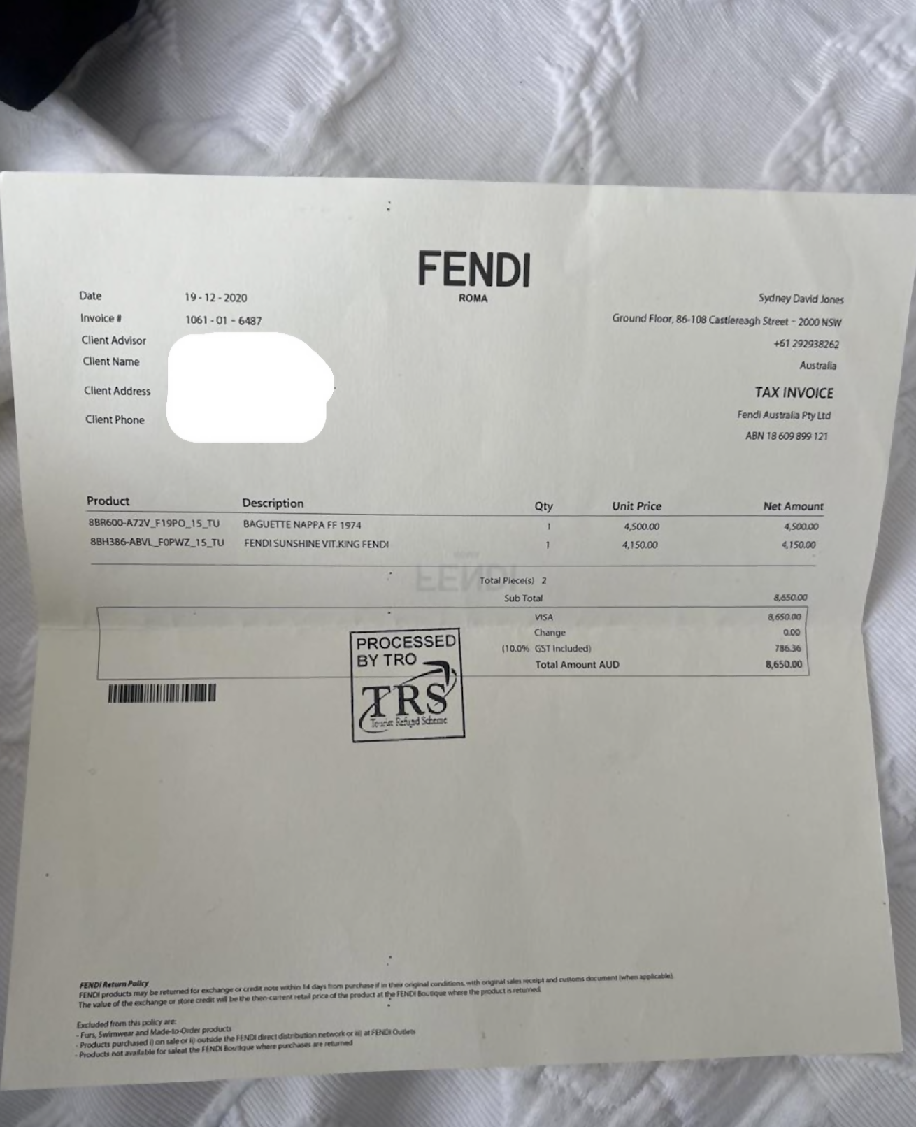 Fendi Nappa Embossed FF 1974 Baguette