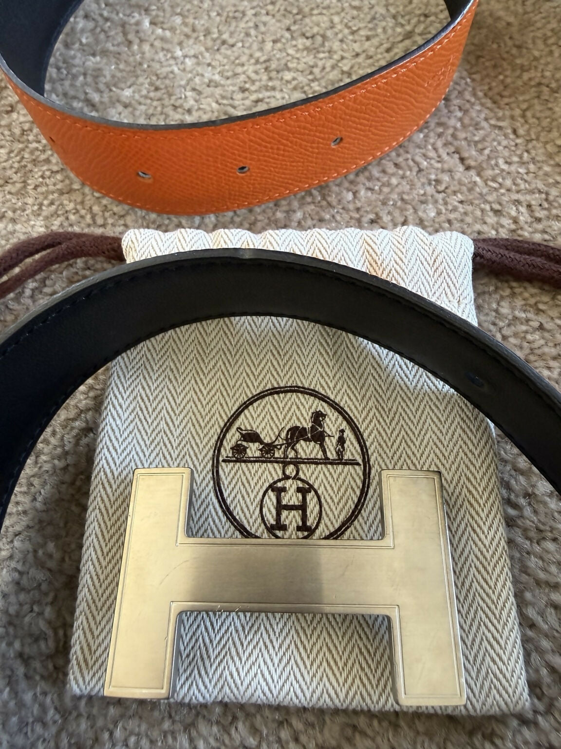 Hermès Constance H Belt Reversible Epsom leather in Orange and Black