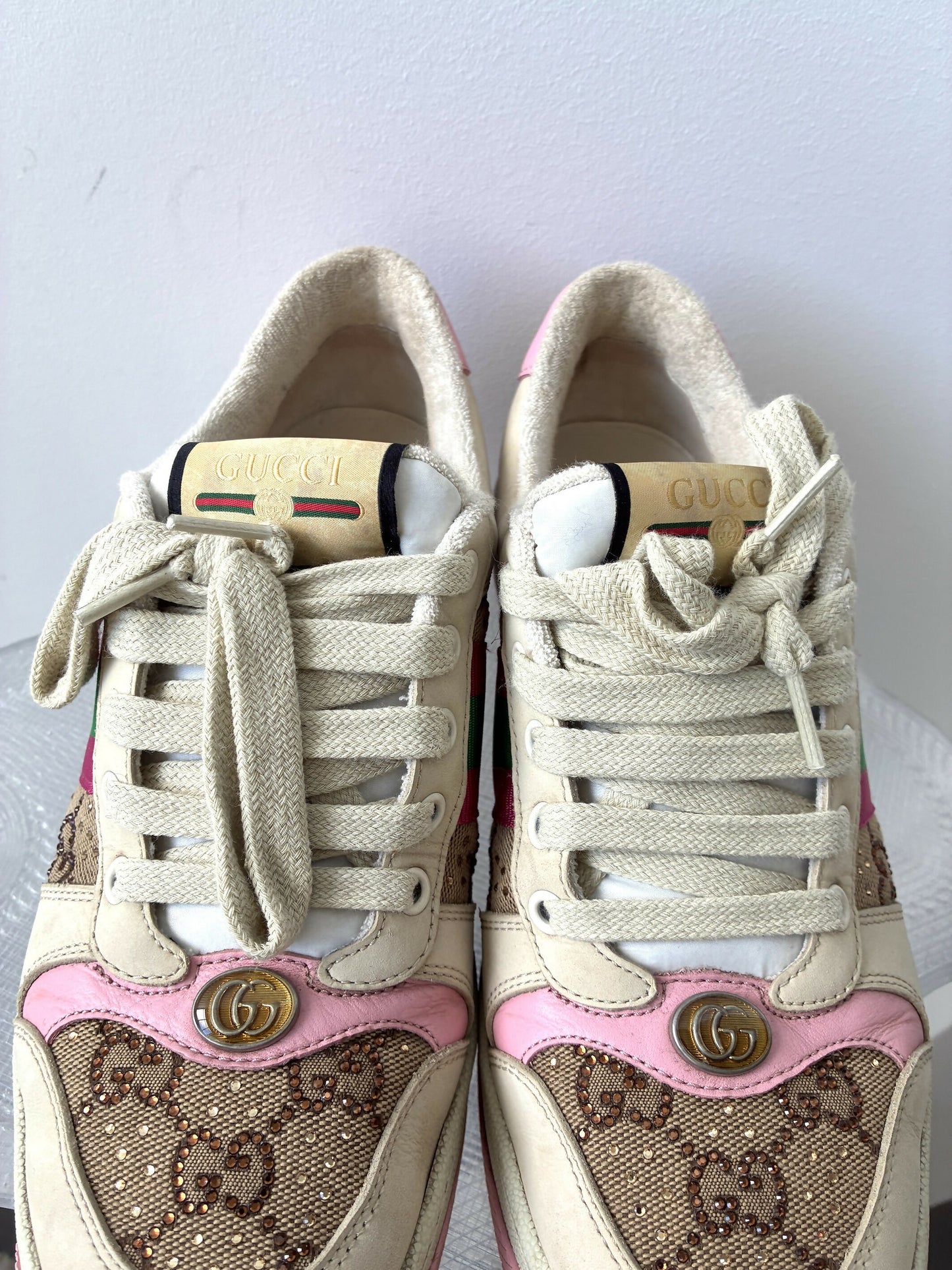 Gucci Women's Screener Off White And Pink Sneakers