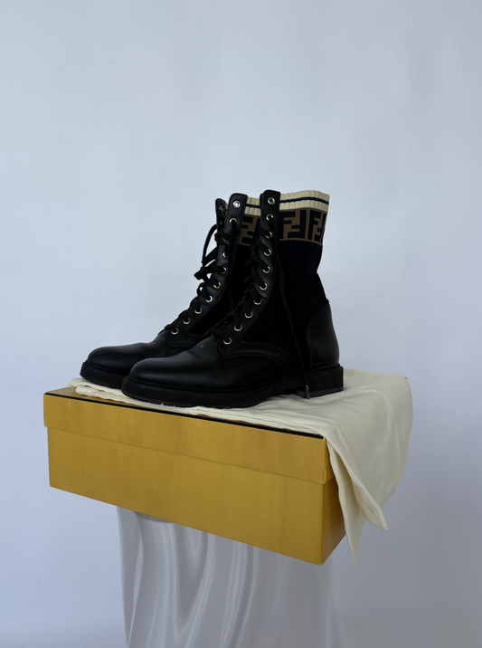 FENDI Tronchetto Knitted Combat Boots - FULL SET