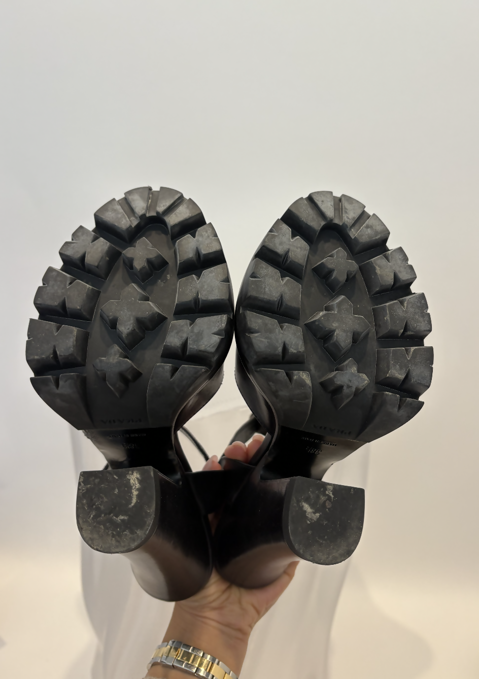 Prada Black Monolith Leather Heels