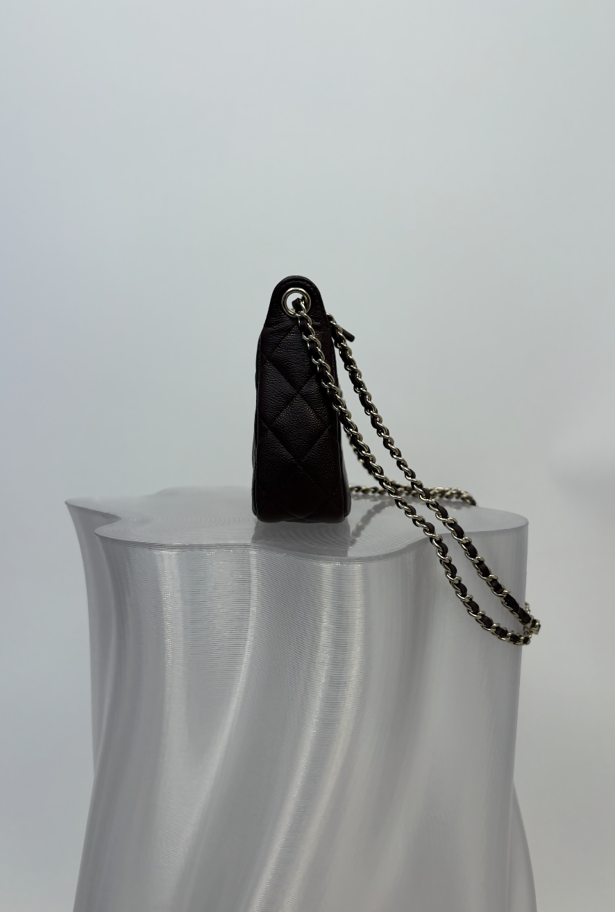 Chanel Quilted Caviar Clutch with Chain in Burgundy