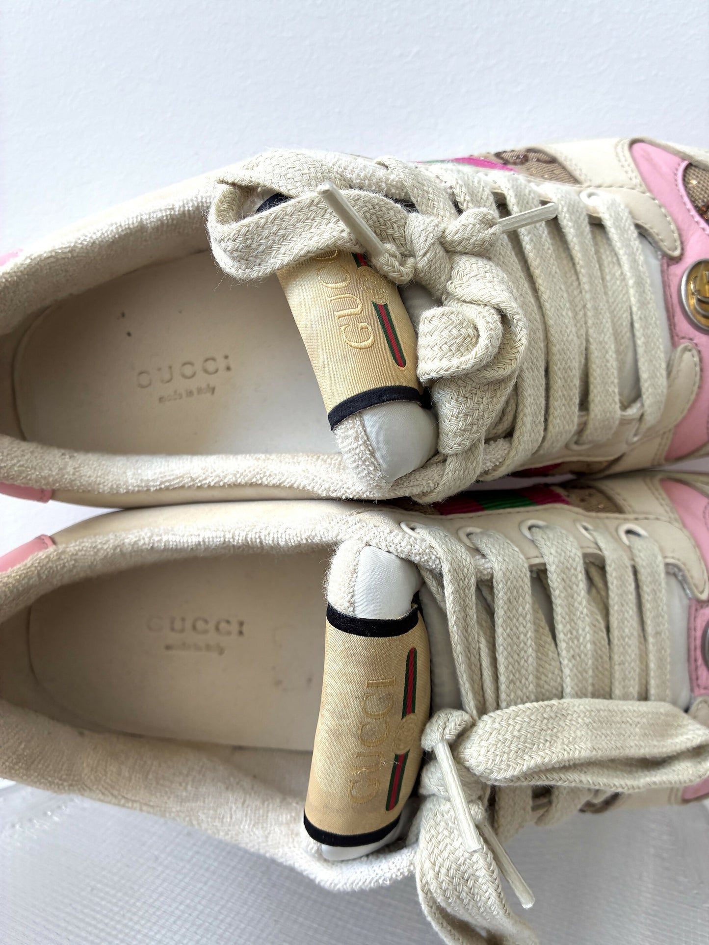 Gucci Women's Screener Off White And Pink Sneakers