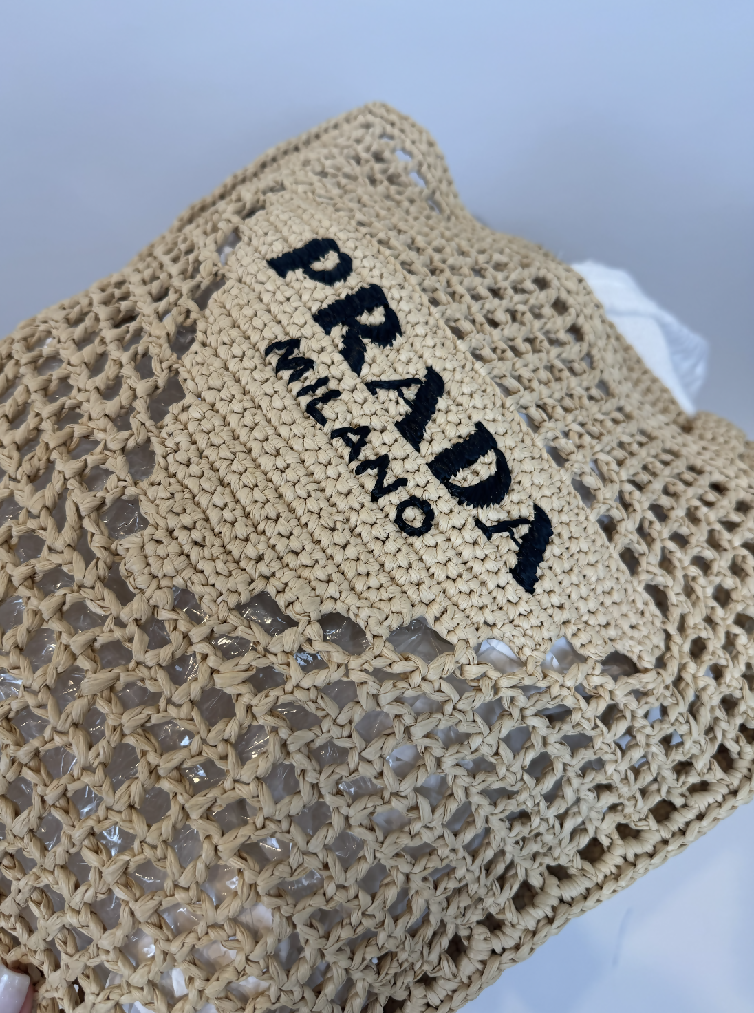 Prada Crochet Raffia Tote Bag