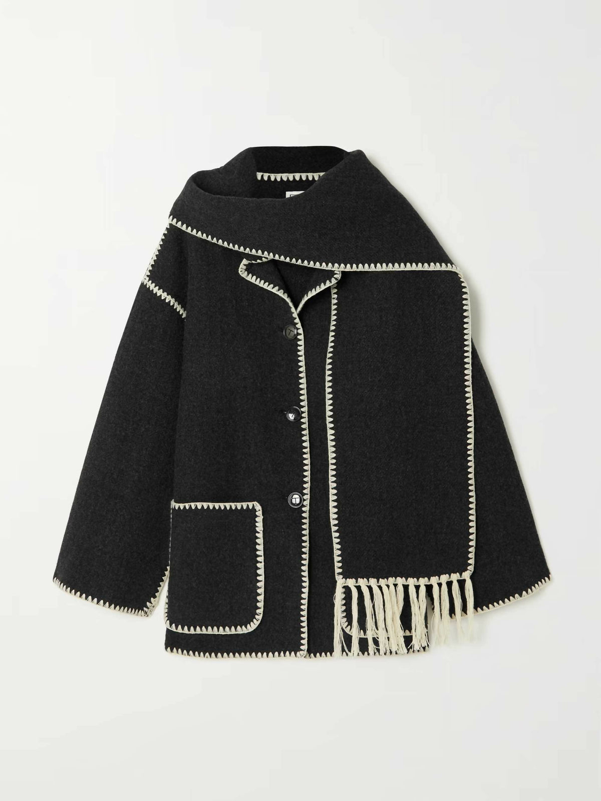Totême Embroidered scarf jacket dark grey mélange