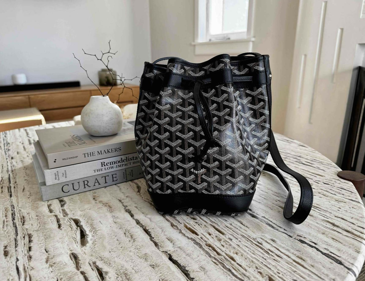 Goyard Petit Flot Bucket Bag Goyardline Canvas Black SHW