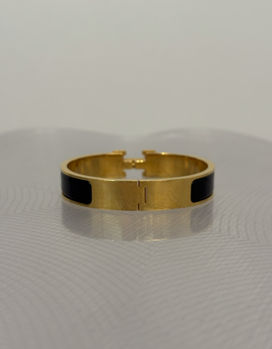 Hermès Gold Plated Clic H Bracelet in Black Enamel - FULL SET