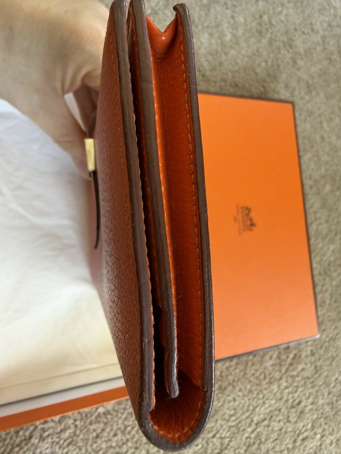 Hermès Bearn Wallet Orange Epsom Leather with Box