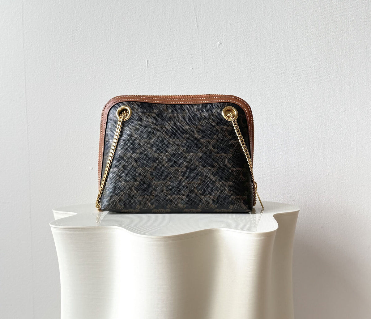 Celine Medium Chain Bag Triomphe Canvas Tan