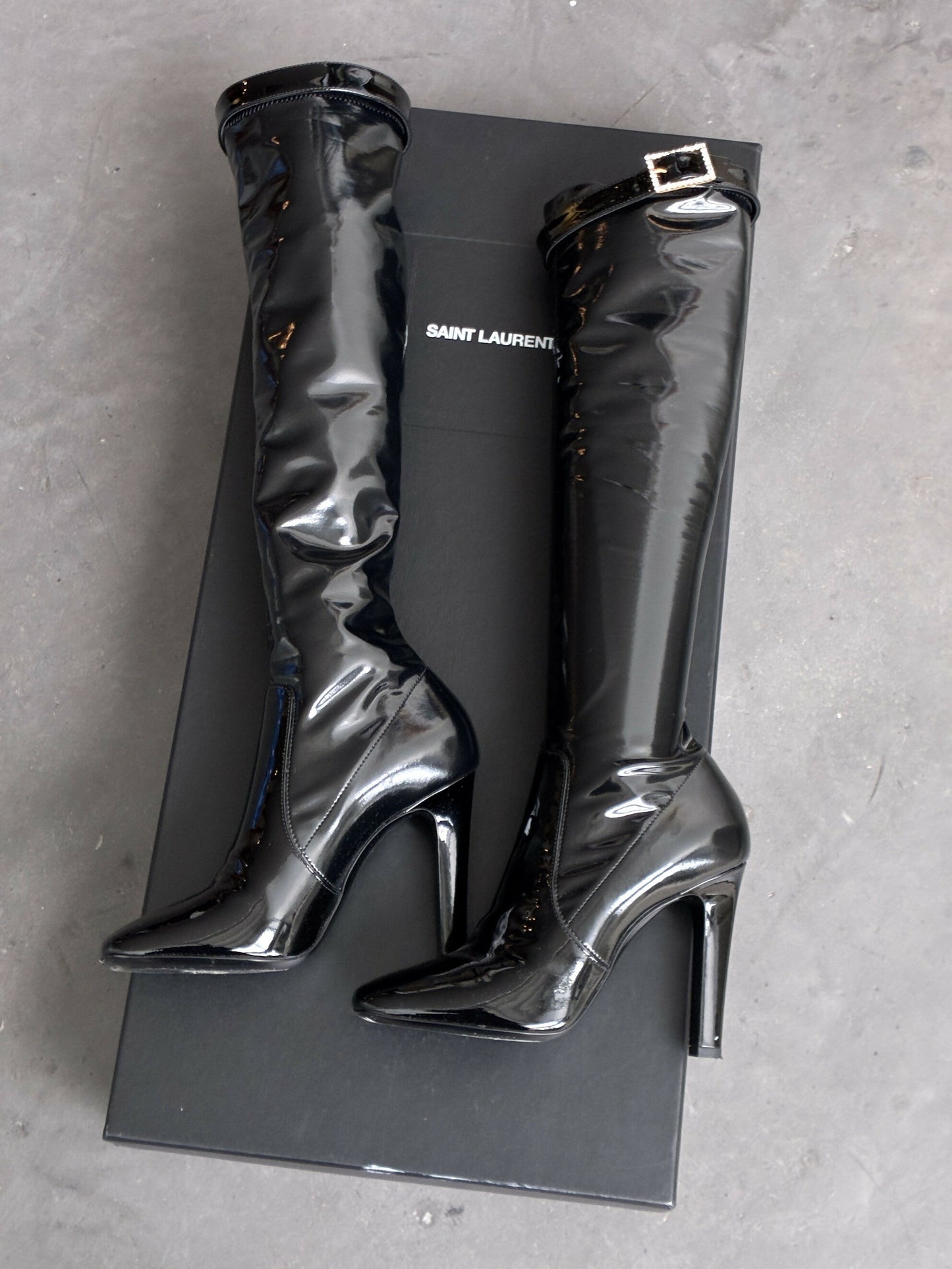 SAINT LAURENT Patent Stretch Crystal Buckle Lala - FULL SET