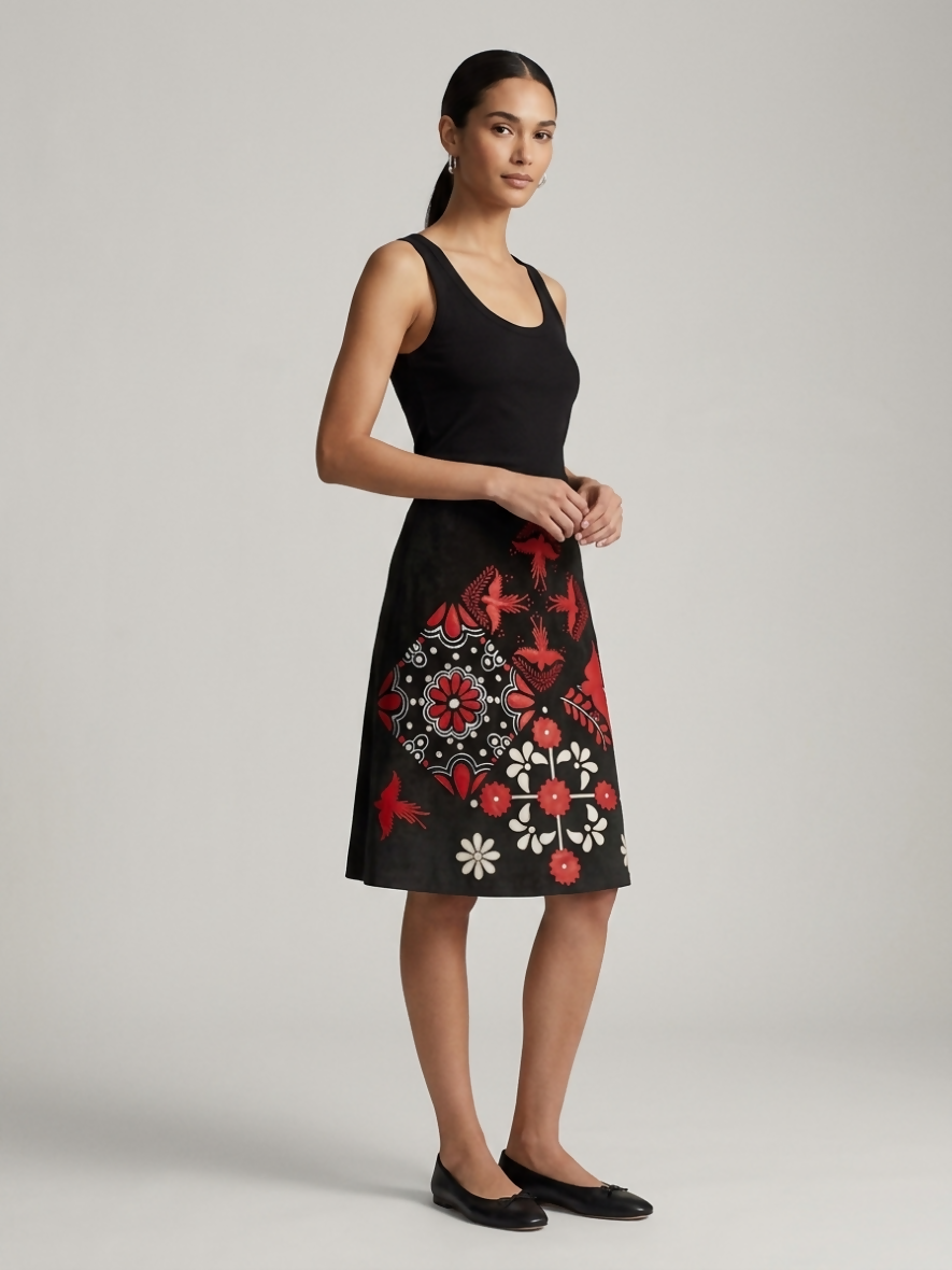 RED Valentino Swallow Appliqué Skirt in Nero