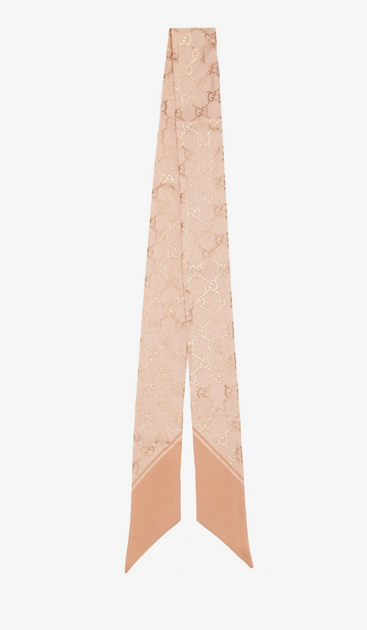 Gucci GG Monogram Pink/Beige Silk Scarf