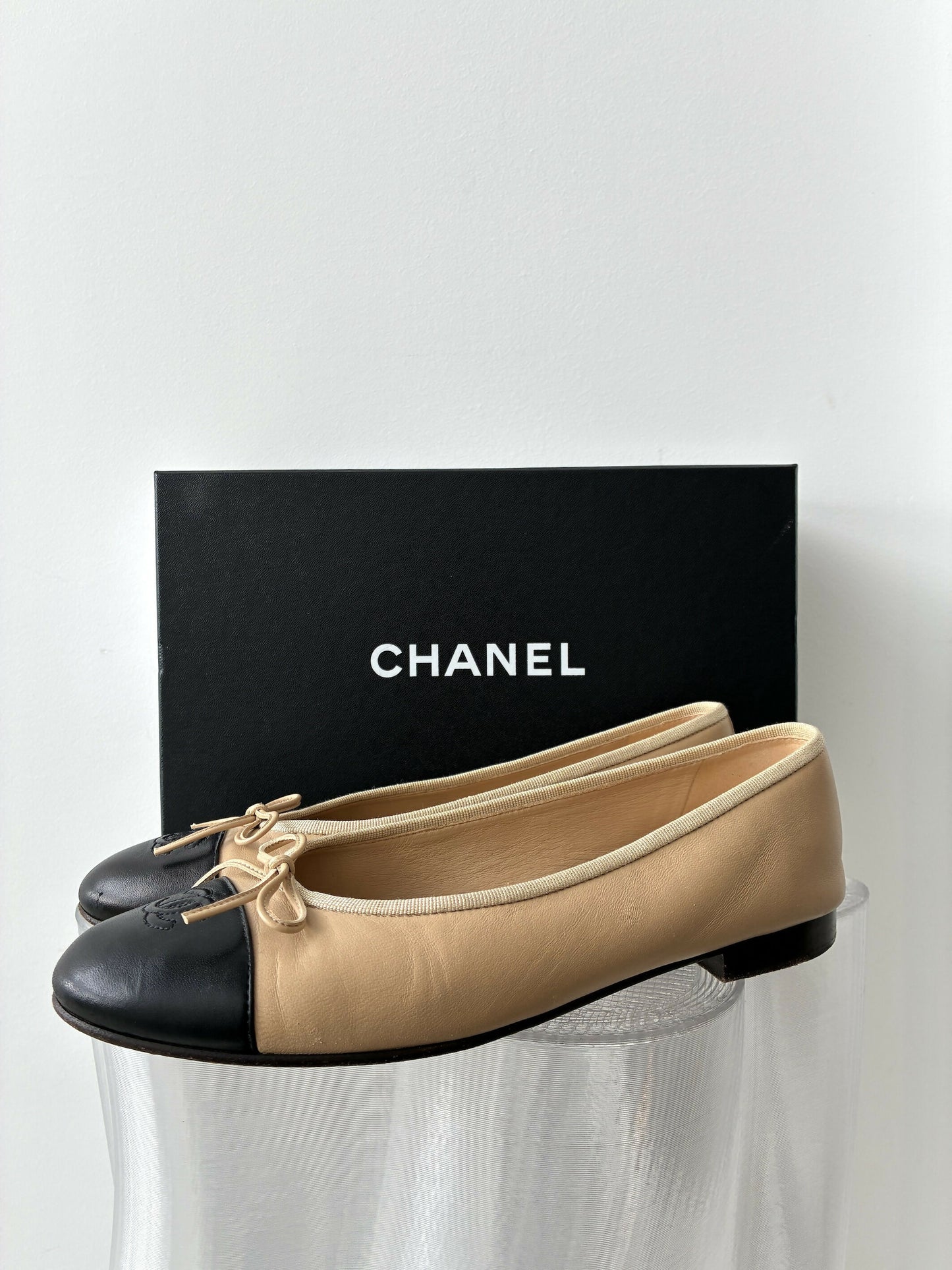 Chanel Beige & Black Ballet Flats