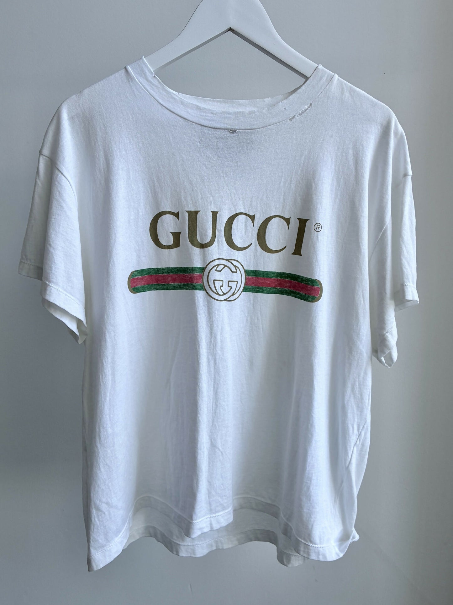 Gucci Logo Print Distressed T-Shirt