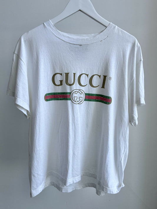 Gucci Logo Print Distressed T-Shirt
