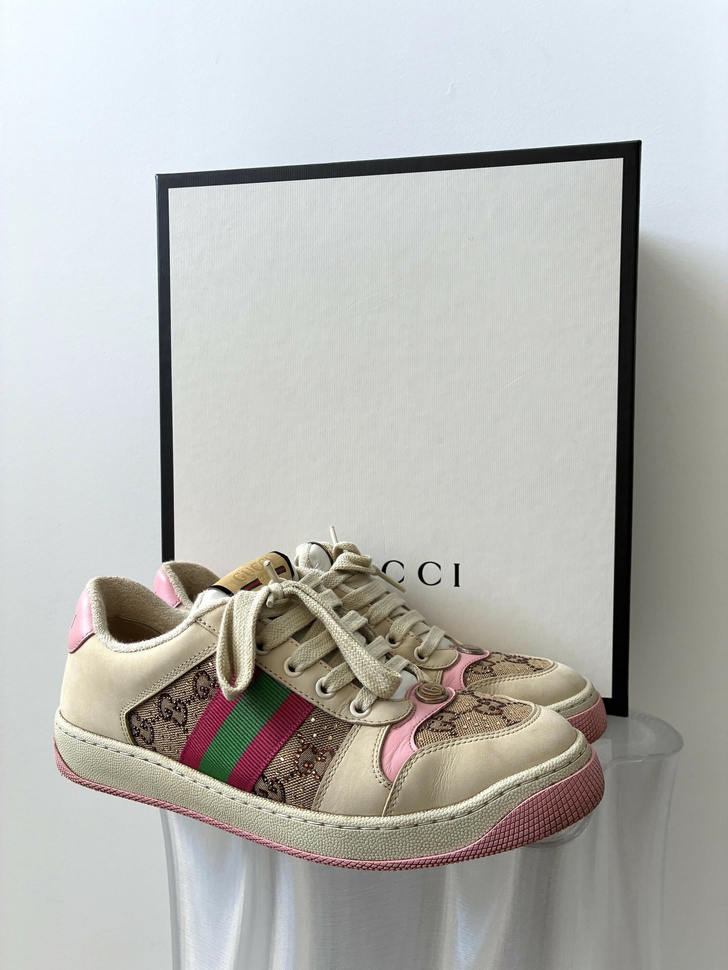 Gucci Women's Screener Off White And Pink Sneakers