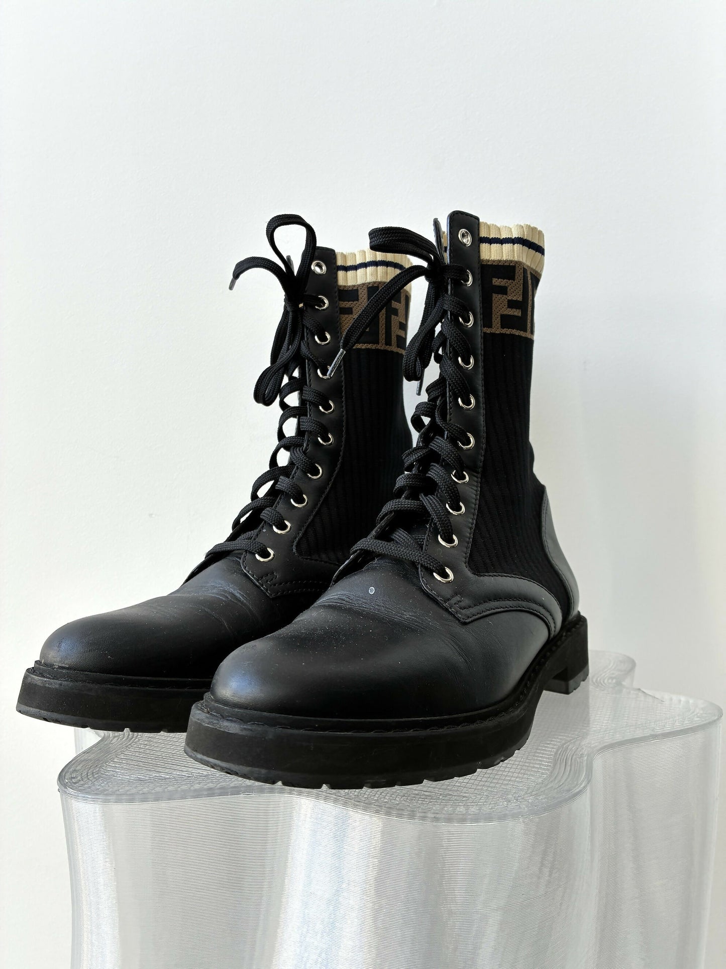 FENDI Tronchetto Knitted Combat Boots - FULL SET