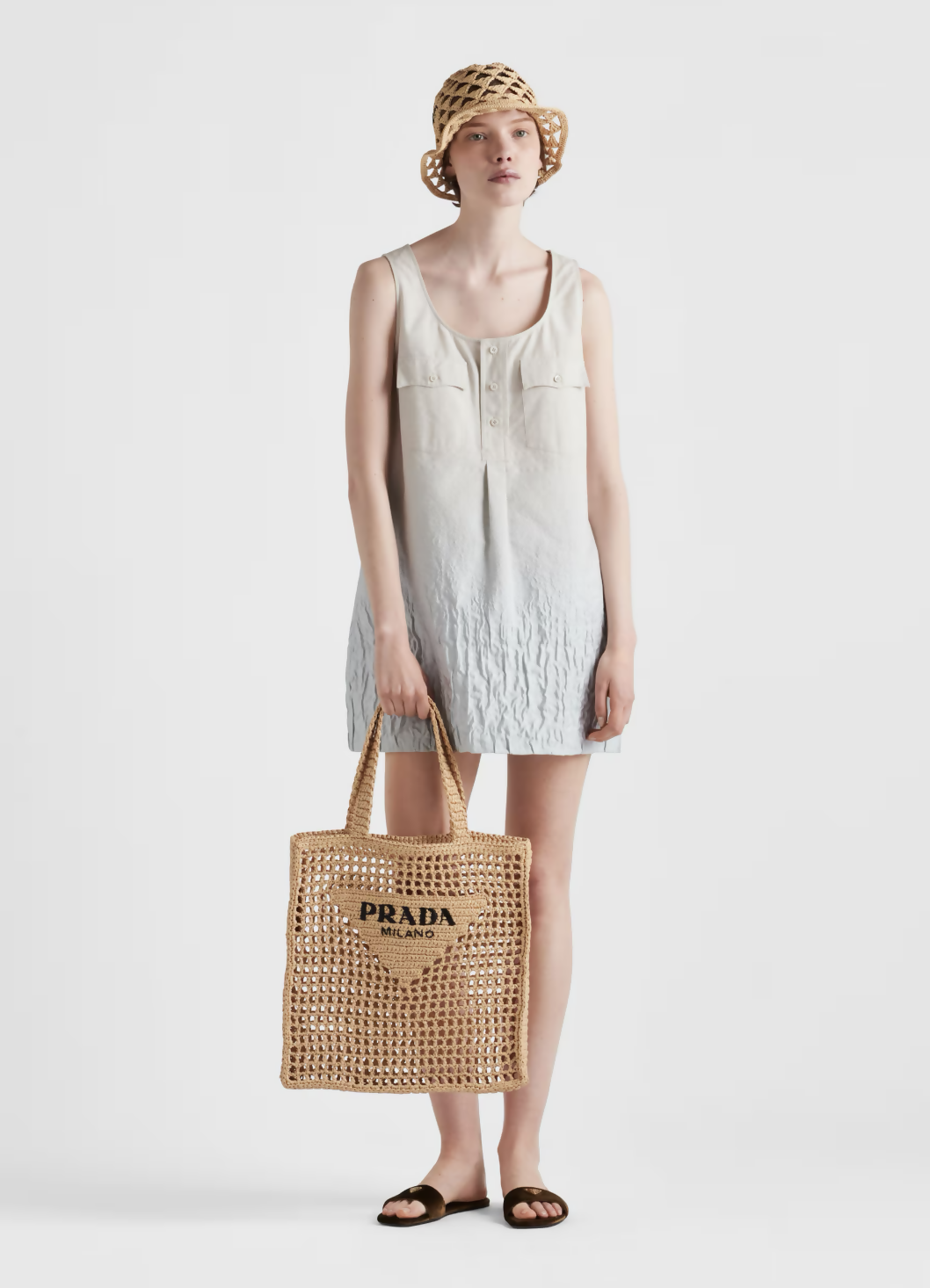 Prada Crochet Raffia Tote Bag