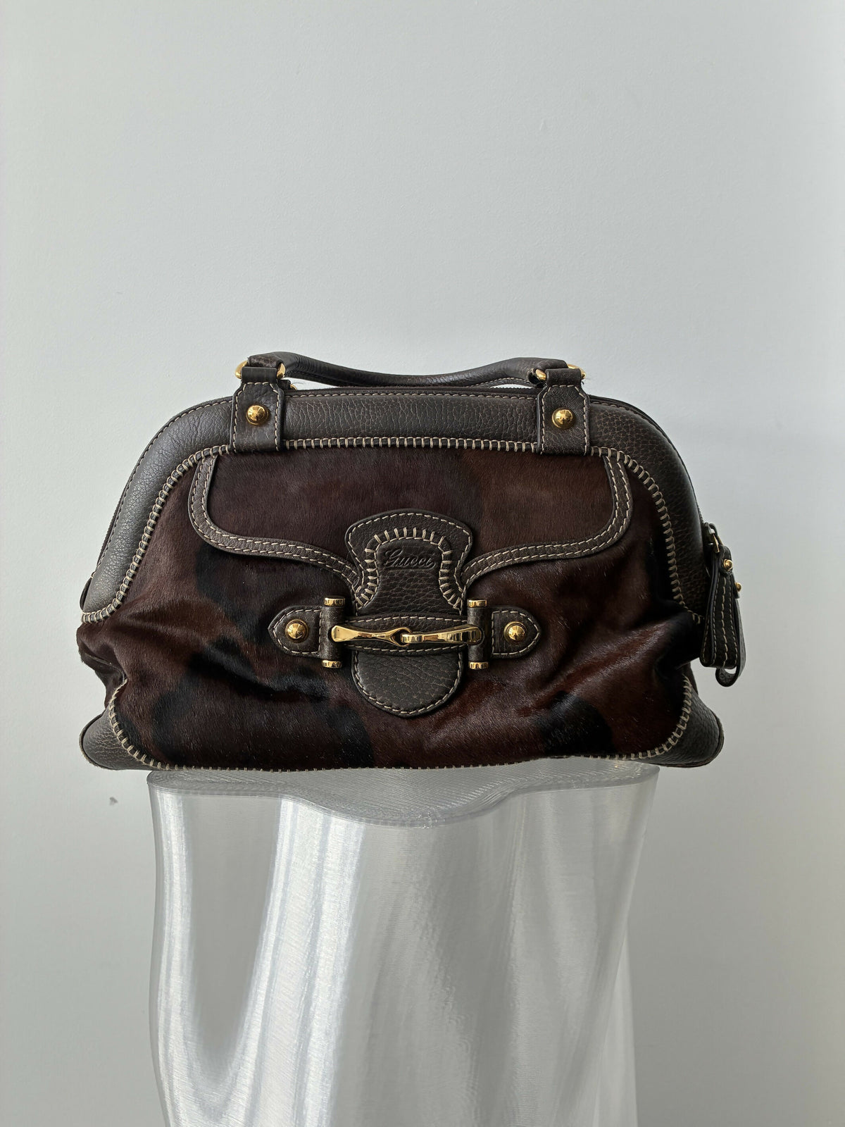 Gucci Vintage Horsebit Pony Hair Boston Bag