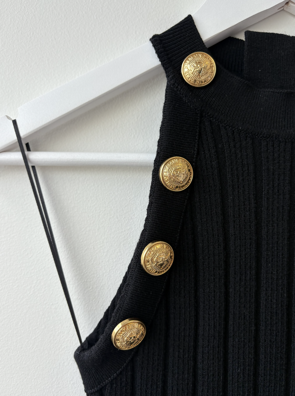 Balmain Gold Button Sleeveless Knit Dress