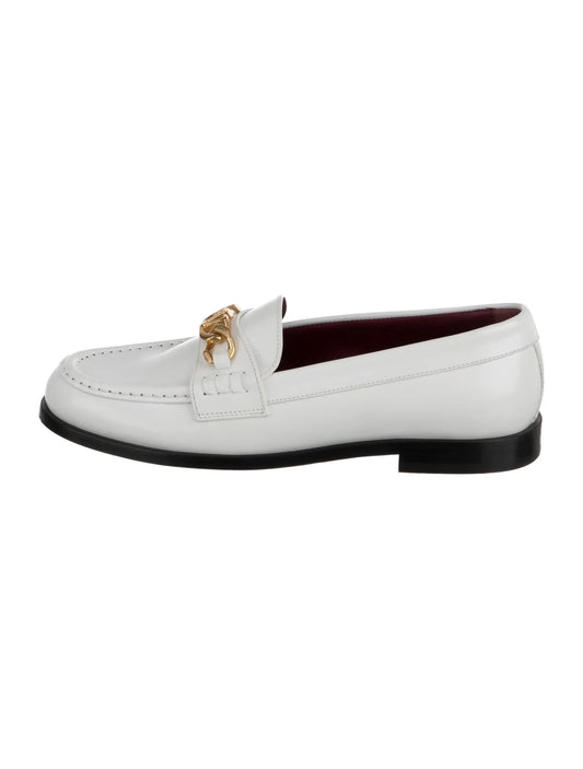 Valentino White Leather Loafers w Chain