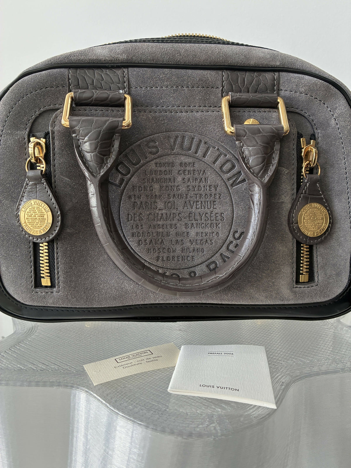 Louis Vuitton Limited Edition Grey Suede Stamped Trunk Bag, 2006 Cruise Collection